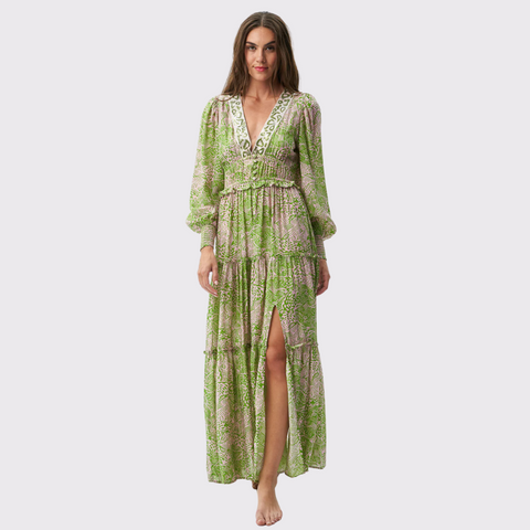 Taj Lulu Dress in Animal Green