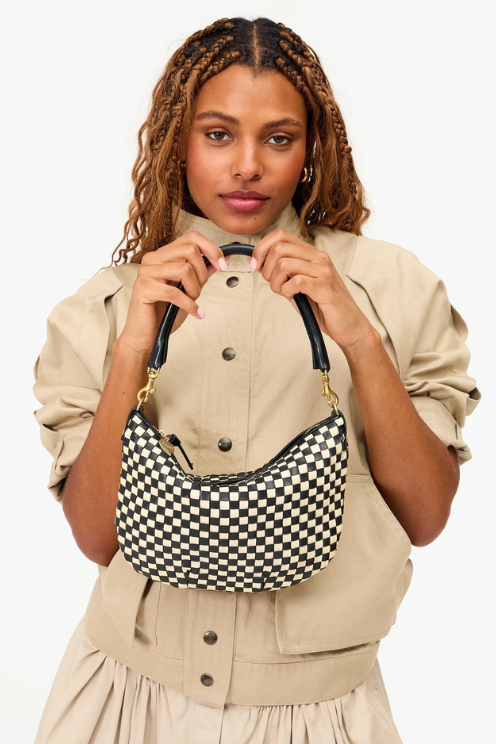 Petit Moyen Messenger - Black/Cream Woven Checker