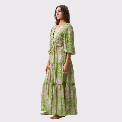 Taj Lulu Dress in Animal Green