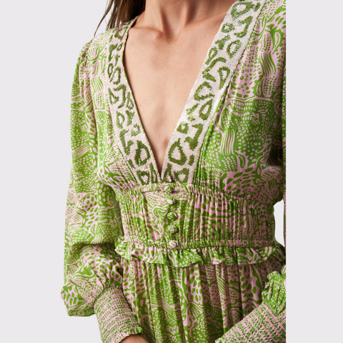 Taj Lulu Dress in Animal Green