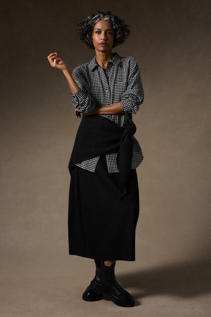 Wool Cotton Check Classic Collar Long Shirt