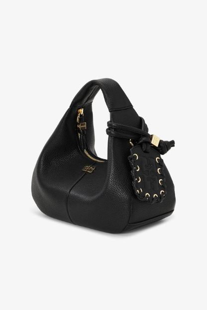 Black Mini Grained Hobo Bag