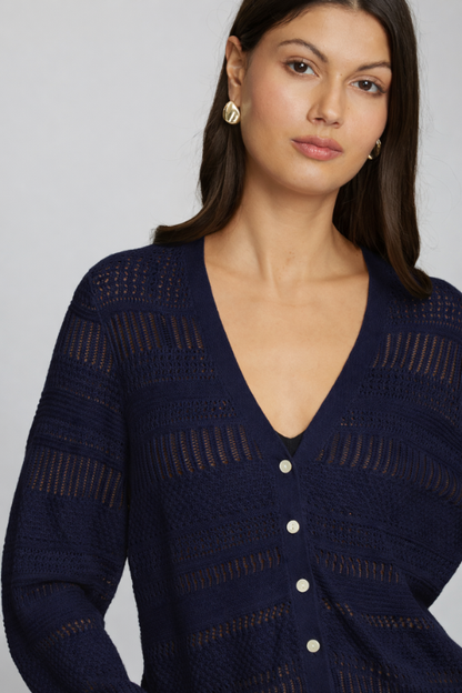 Pointelle 3/4 Puff Sleeve Cardigan