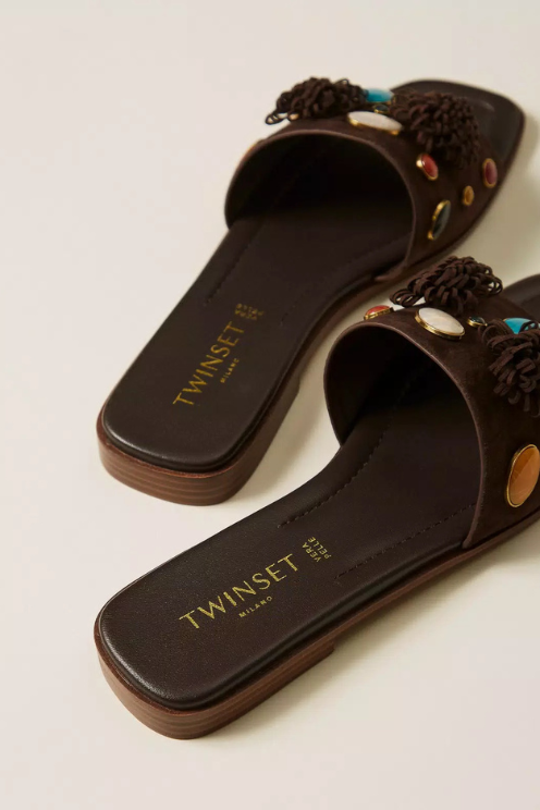 Embellished Suede Sandals