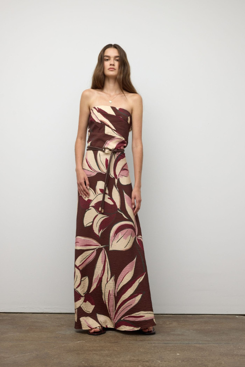 Botanical Drape Strapless Maxi Dress