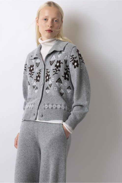 Jacquard Highneck Cardigan