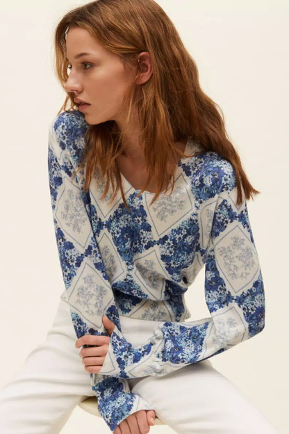 Diamond Floral Print Sweater