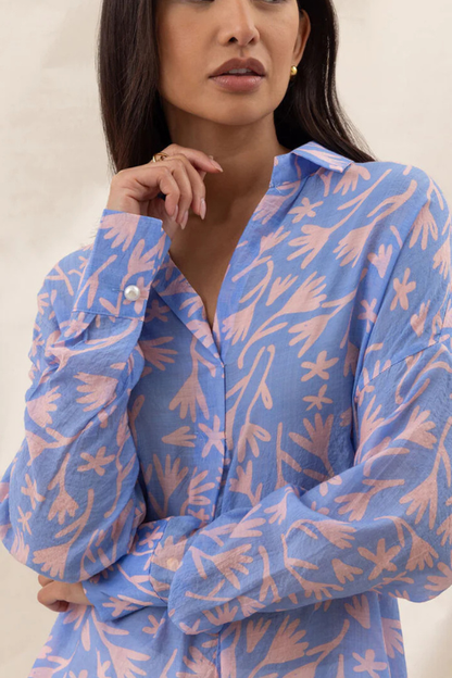 Libby Printed Shirt - Blue Meadow Print