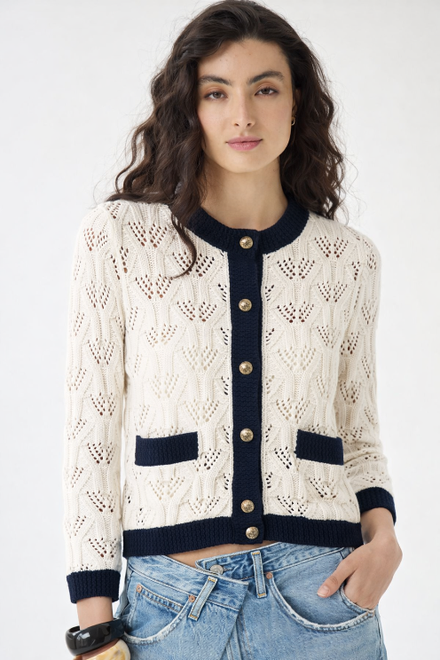 Contrast Trim Pointelle Cardigan