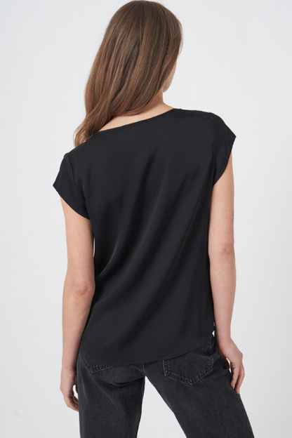 Short Sleeve Silk Top with Pocket