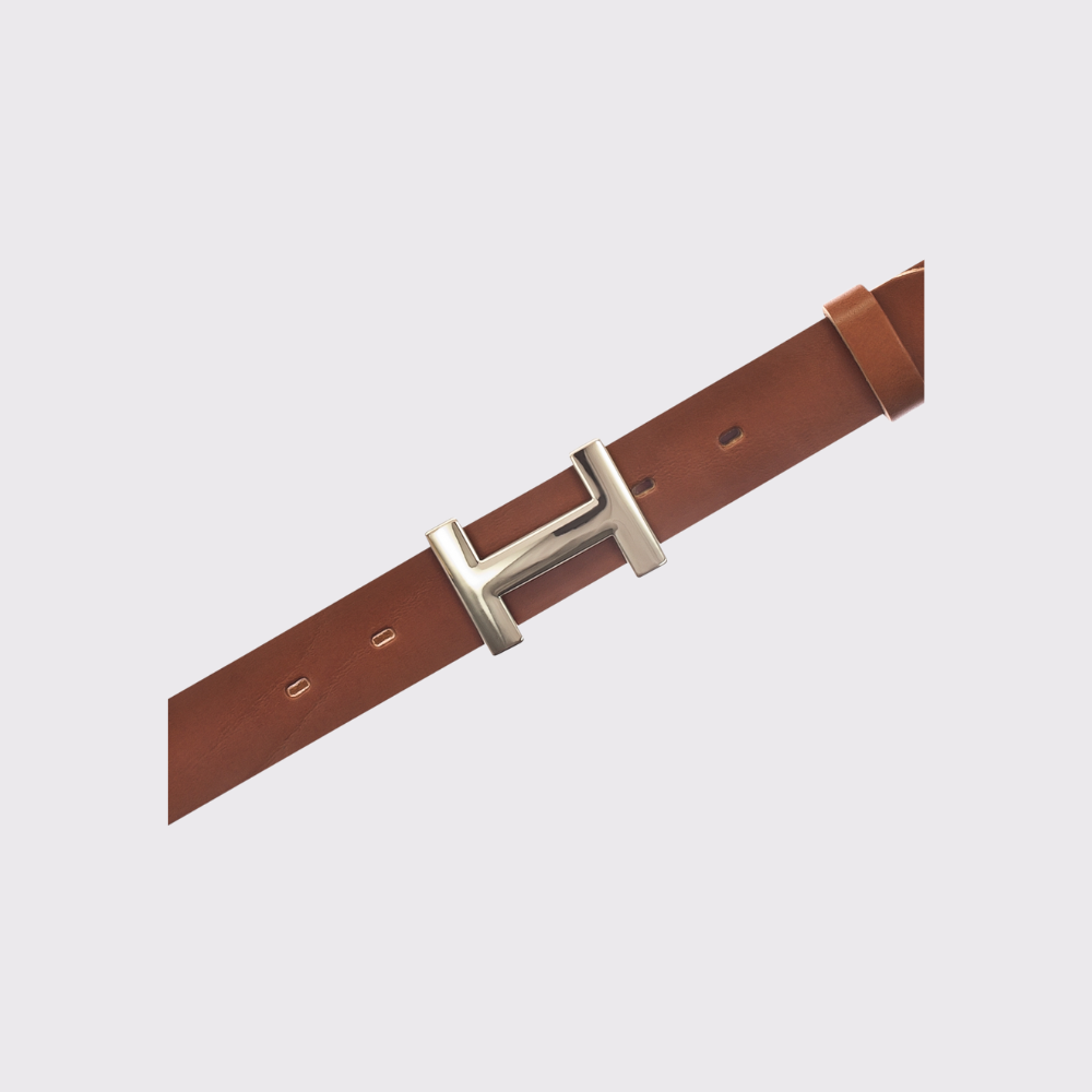 Vanzetti H Gold Buckle Belt in Cognac