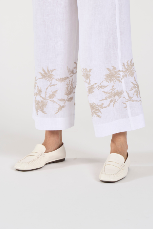 Linen Embroidered Crop Pant