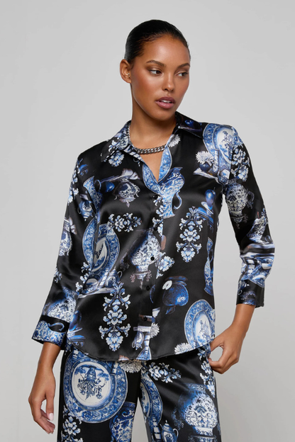 Dani Silk Blouse - Porcelain Print