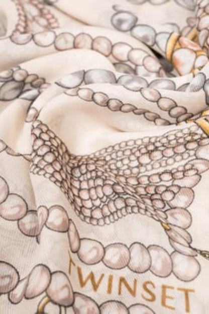 Pearl Tassel Print Silk Scarf