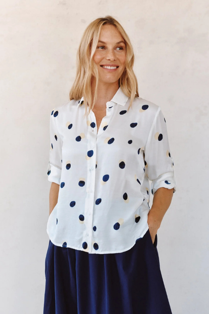 Clean Split Back Button Down - Spring Dots Print