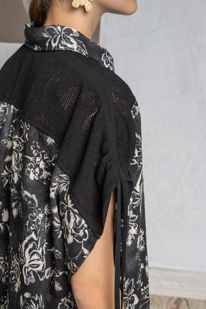 Shadow Bloom Knit Shoulder Blouse