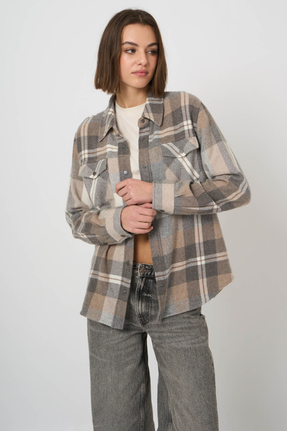 Woven Cashmere-Wool Checked Overshirt Jacket