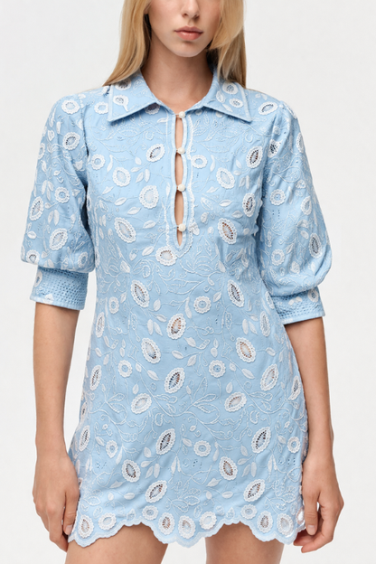 Freya Embroidered Linen Mini Dress