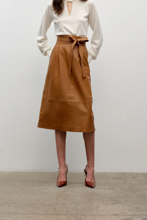 A-line Leather Midi Skirt