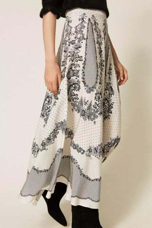 Jacquard Long Satin Skirt