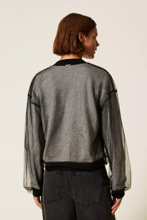 Knit Cardigan with Tulle