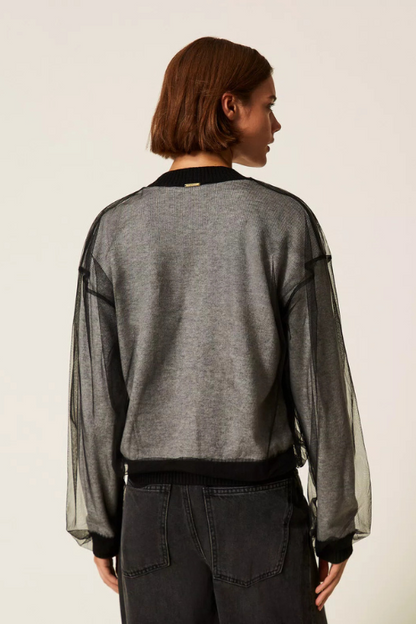 Knit Cardigan with Tulle