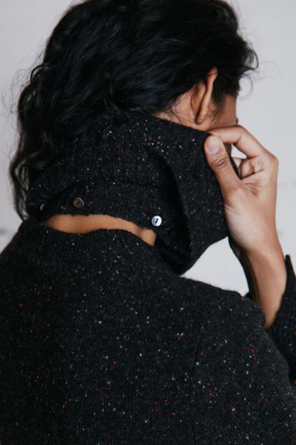 Autumn Cashmere Split Sleeve Cuffed Sweater With Detachable Snood