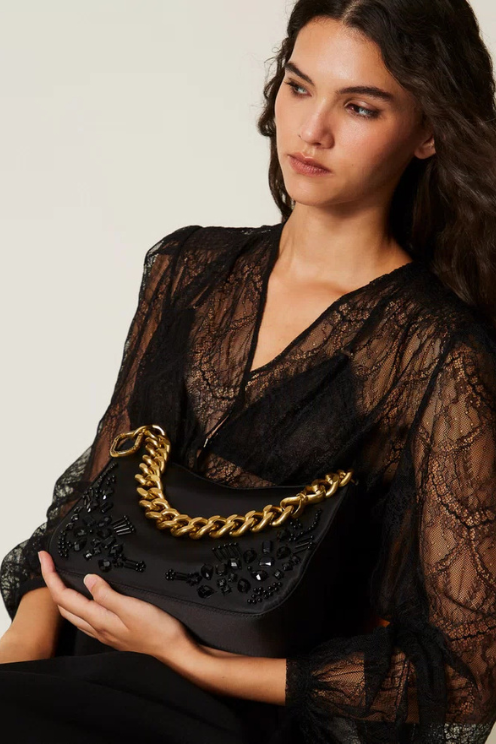 Liliane Satin Bag with Embroidery