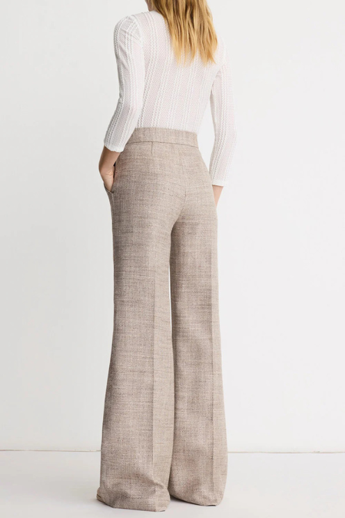 Taupe Tweed High Rise Wide Leg Pant