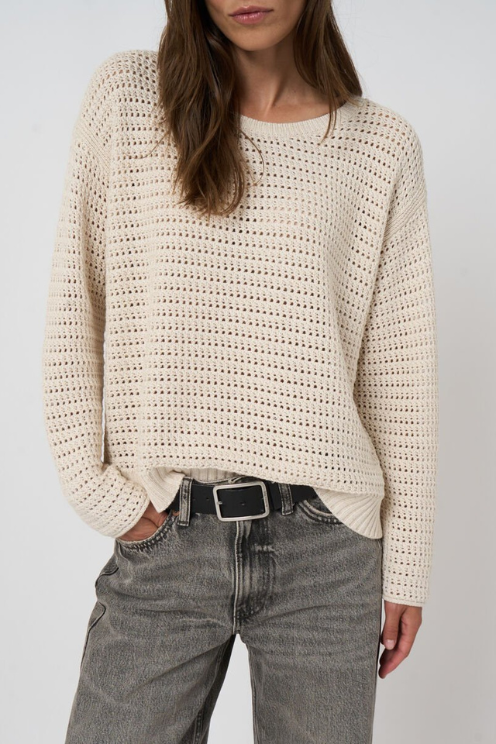 Cotton Pointelle Boat-neck Sweater