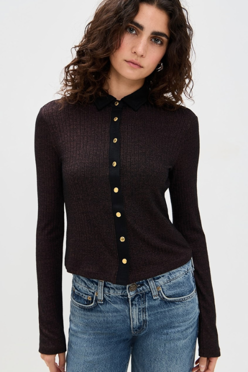 The Knit Contrast Long Sleeve Polo