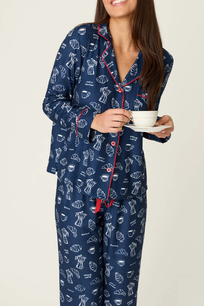 Bonjour Babe French Breakfast Print Long Sleeve PJ Set