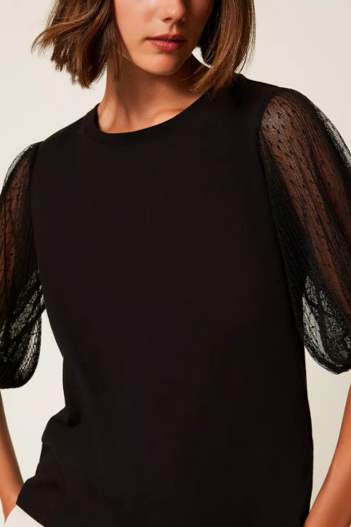 Tulle Sleeve T-shirt