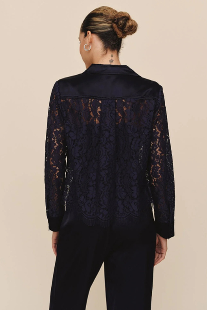 Lace Contrast Button Down