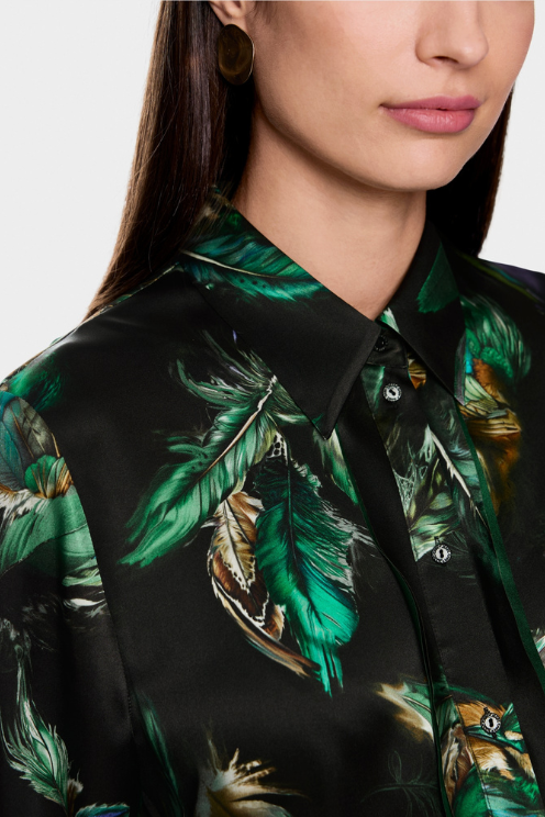 Silk Blouse with Feather Print