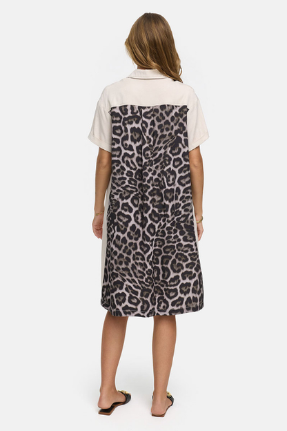 Leopard Panel Shirt Dress