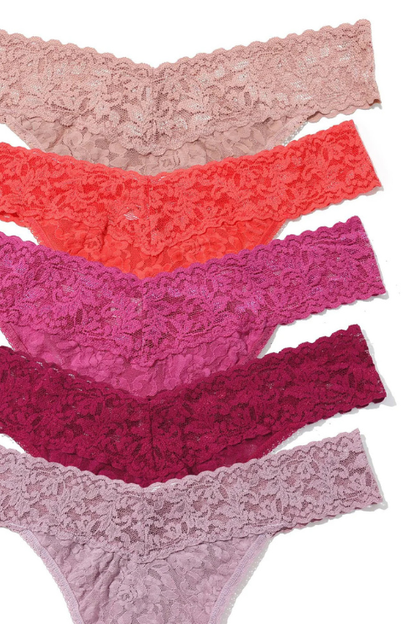5 Pack Signature Lace® Original Rise Thongs In Wild Rose Printed Box