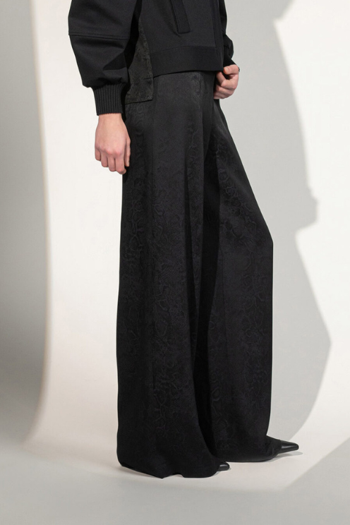 Jacquard Satin Wide-Leg Pants