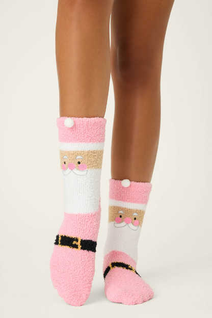 Pink Santa Crew Socks with Grippers
