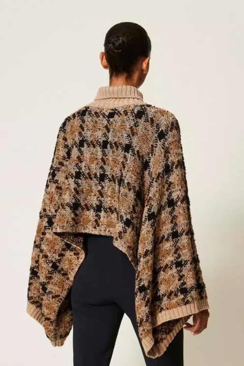 Check Jacquard Knit Cape