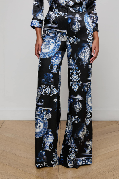 Pilar Silk Wide-Leg Pant - Porcelain Print