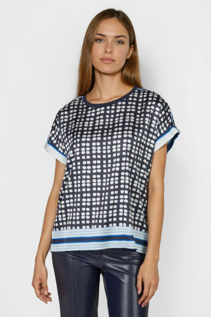 Printed Silky Blouse with Jersey Back