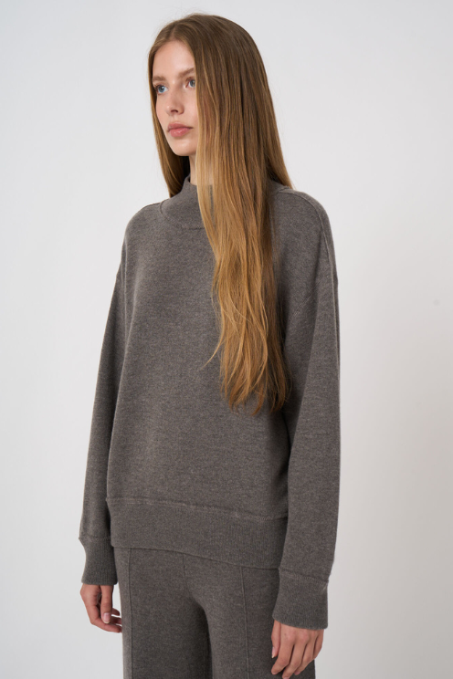 Wool-Cashmere Terry Knit Sweater with Mock Neck