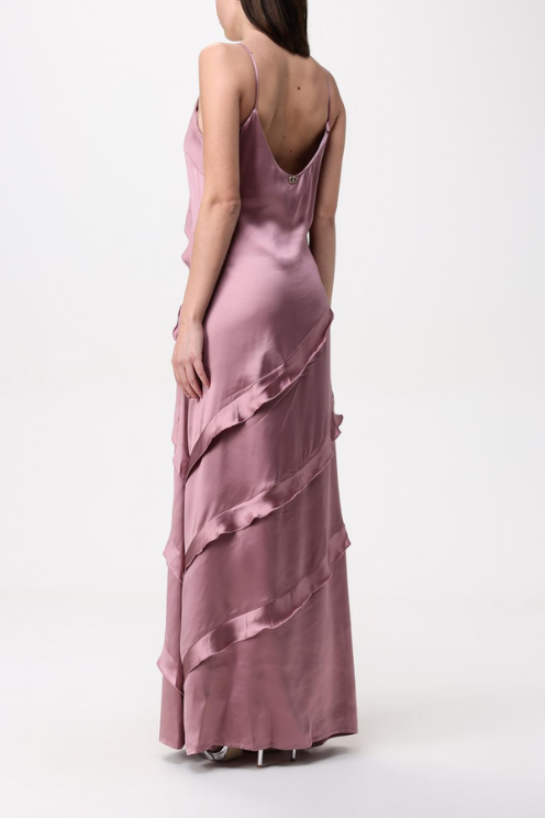 Twinset Long Satin Dress with Ruffles