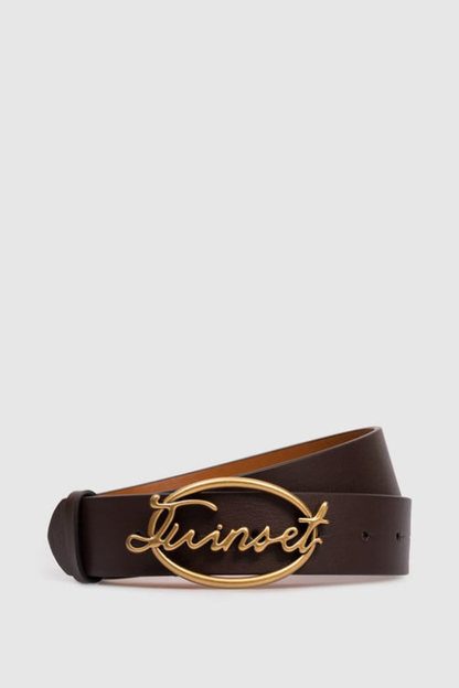Logo Buckle Leather Belt