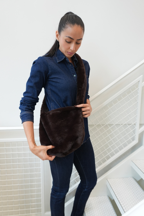 Faux Fur Crescent Shoulder Bag