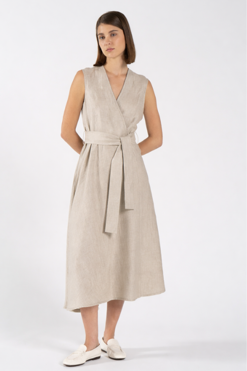 Linen Wrap Midi Dress