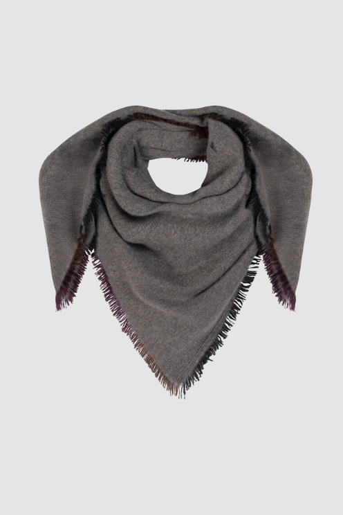 Fine-Knit Cashmere Square Scarf with Painted Fringes