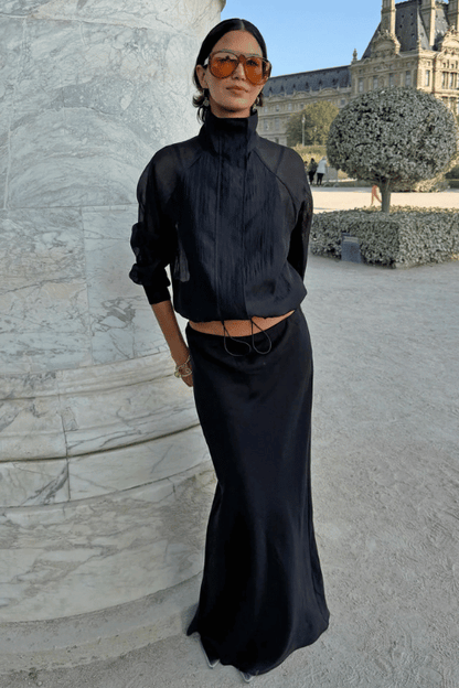 Black Organza Funnel Neck Jacket