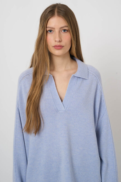 Wool-Cashmere Sweater with Ribbed Polo Neckline
